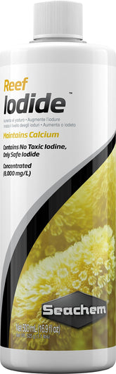 Seachem Reef Iodide bottle for reef aquariums and easy dosing.