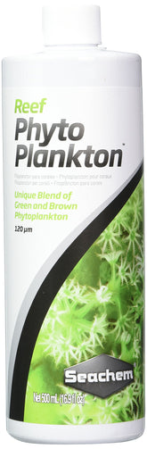 Seachem Reef Phytoplankton bottle label ready for reef tank dosing.