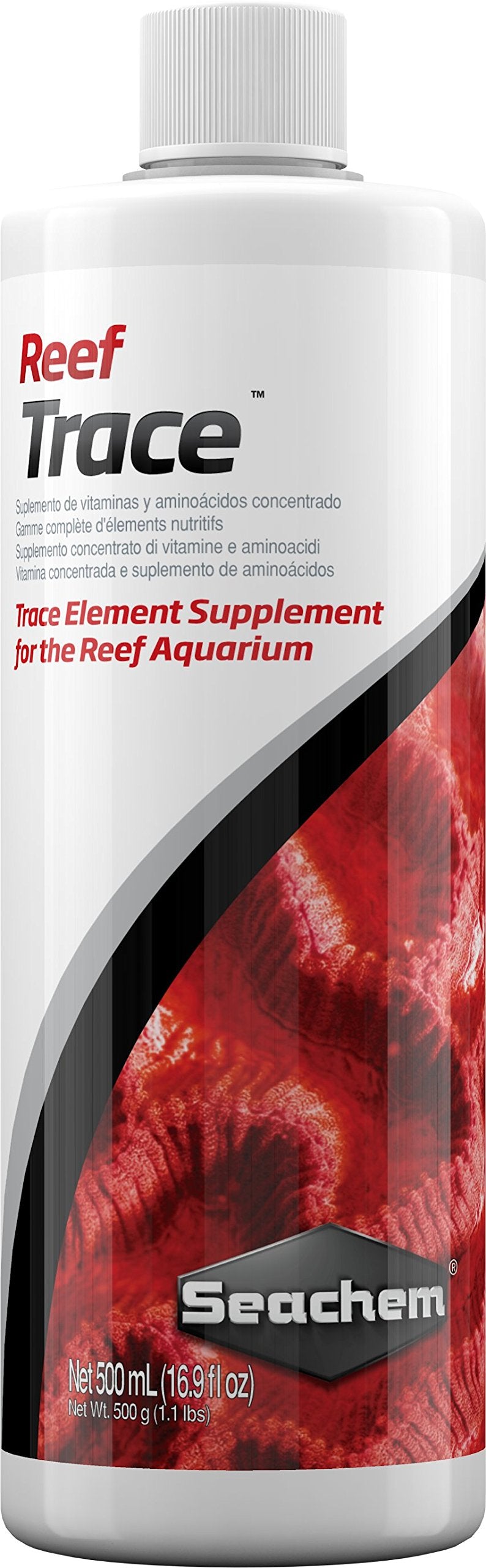 Seachem Reef Trace Elements bottle pour enables precise reef element replenishment