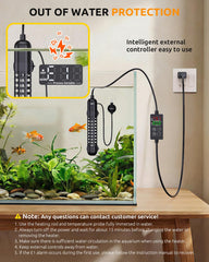 Seaoura 100W heater temperature range in action for 63–94°F tanks.