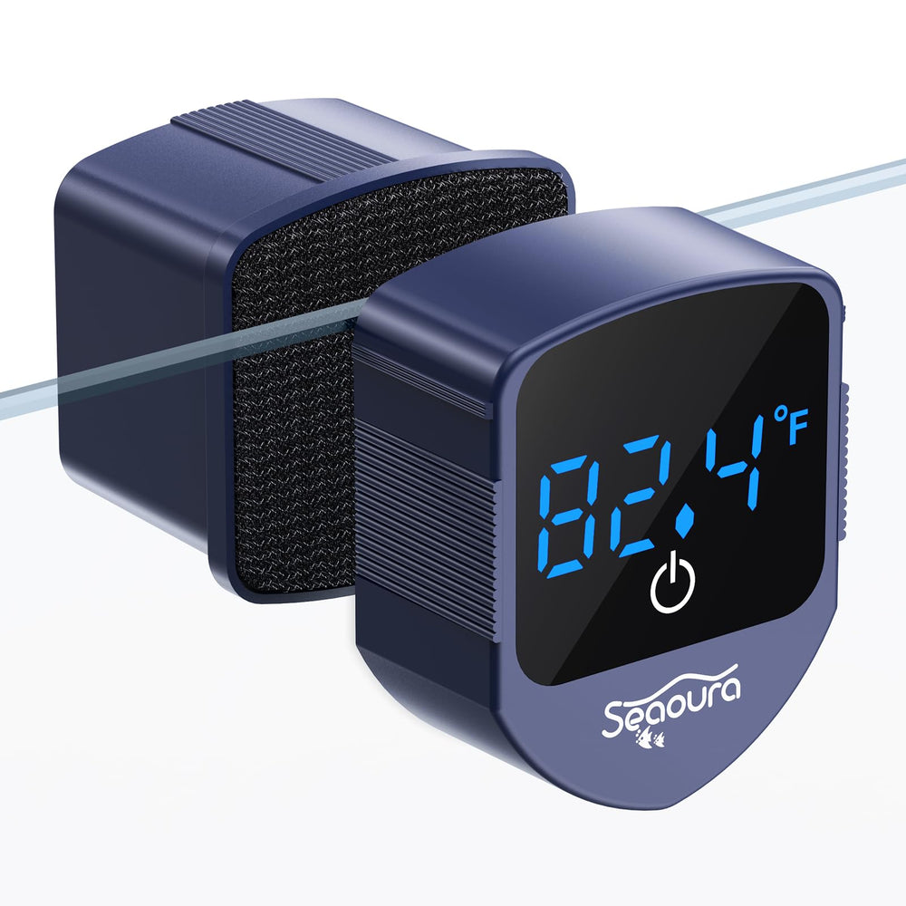 SEAOURA aquarium magnetic cleaner with thermometer on glass tank for accurate readings