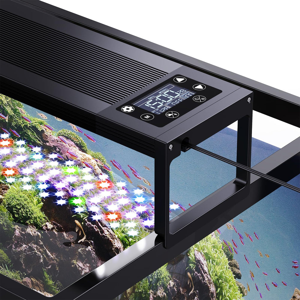 Seaoura LED aquarium light front view with vivid day and night illumination