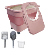 SECOAT collapsible cat litter storage container with rolling casters for easy mobility.