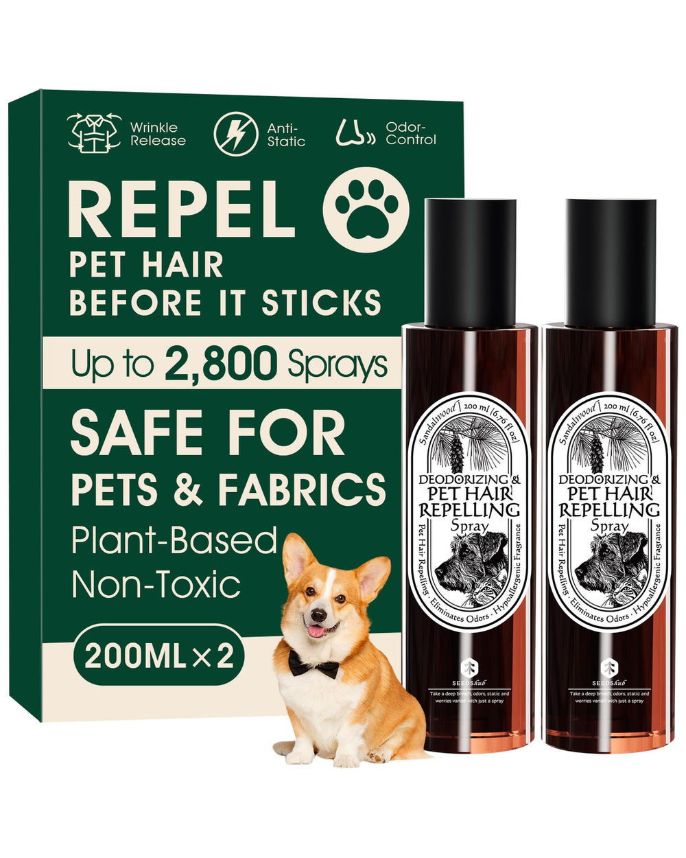Seedshub 4-in-1 pet hair remover spray bottle for easy, safe hair removal on fabrics.