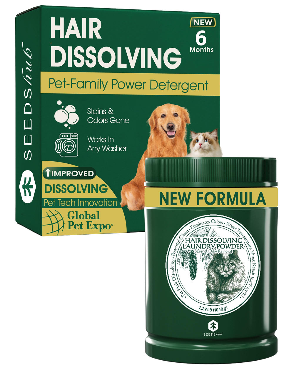 Seedshub Pet Hair Remover pours into the drum for powerful hair dissolution.