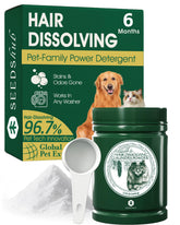 Seedshub Pet Hair Remover powder being sprinkled into the drum for hair dissolution.