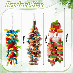 Seenelling colorful wood parrot toy with block bells for enrichment and play