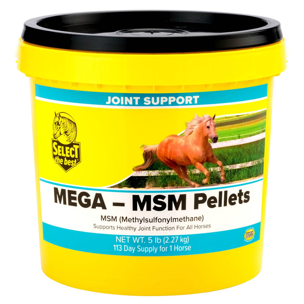 Select the Best Mega-MSM Pellets 5 lb bottle supports daily joint function and palatable feed mix.