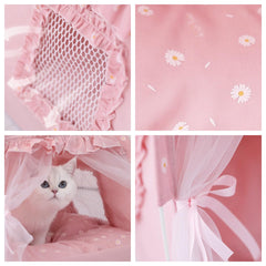 Selena cat bed tent with mesh window promotes airflow for pet comfort.