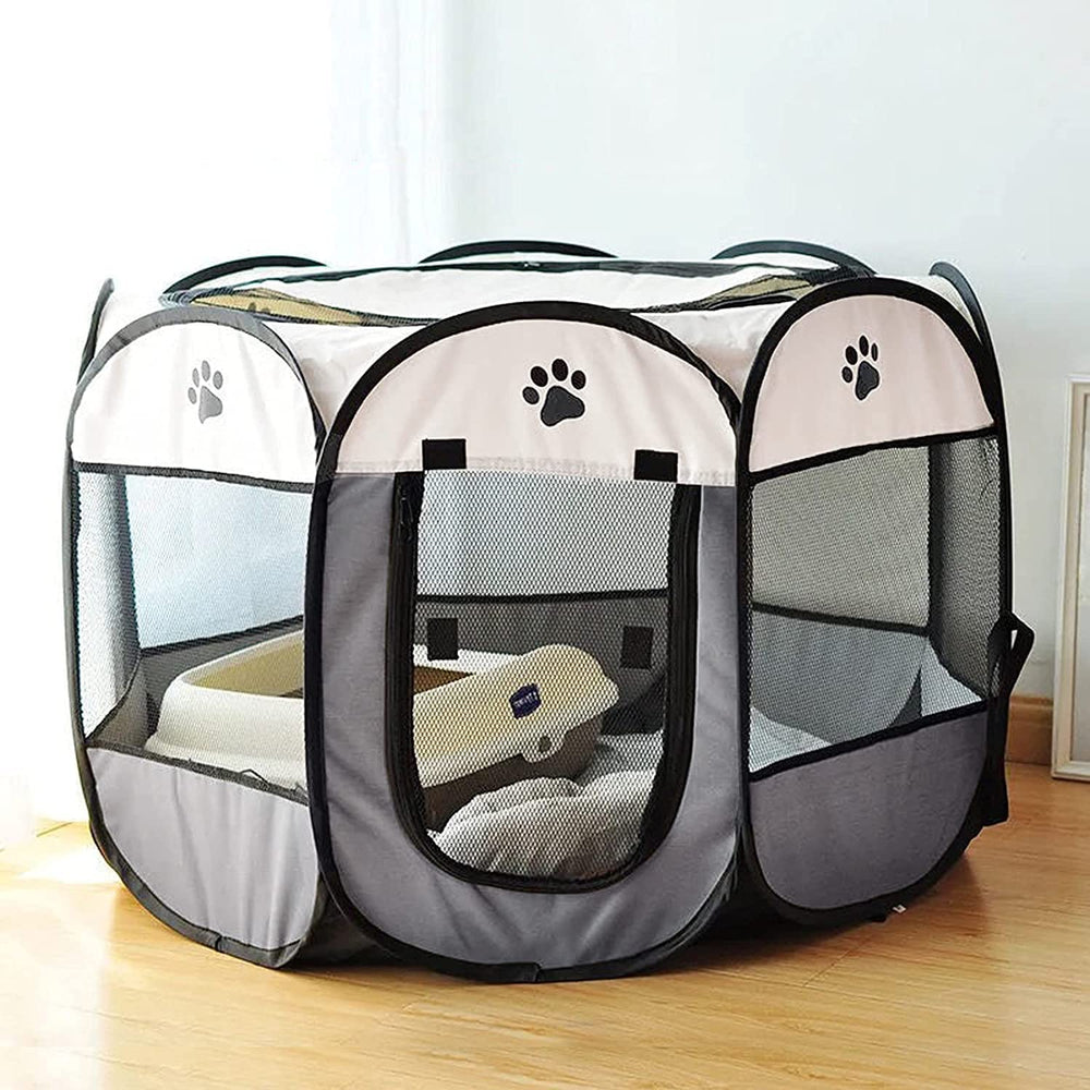 SENCONE portable pet playpen with open-top design for easy supervision indoors or outdoors.