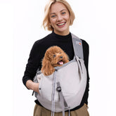 SENIOR BUDDAY dog carrier sling front view for easy, hands-free travel.
