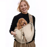 SENIOR BUDDAY dog carrier sling worn for hands-free on-the-go comfort