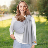 Senior Budday dog sling front view highlights soft bamboo-fiber fabric for everyday comfort.