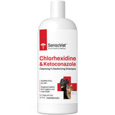 SensoVet Chlorhexidine Shampoo bottle for gentle cleansing during pet grooming.