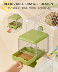 Septillar bird feeder bath green drawer-open view showing quick cleaning access.