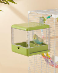Septillar bird feeder bath green front view, easy access feeding for small birds.