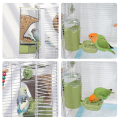 Septillar seed feeder with external perch and easy-open top cover