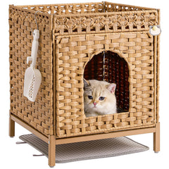SETVSON cat litter enclosure front view showing hidden litter box blending with decor
