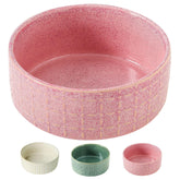 Seyatoo ceramic dog bowl in pink, front view showing 6.5-inch diameter for easy feeding and cleaning