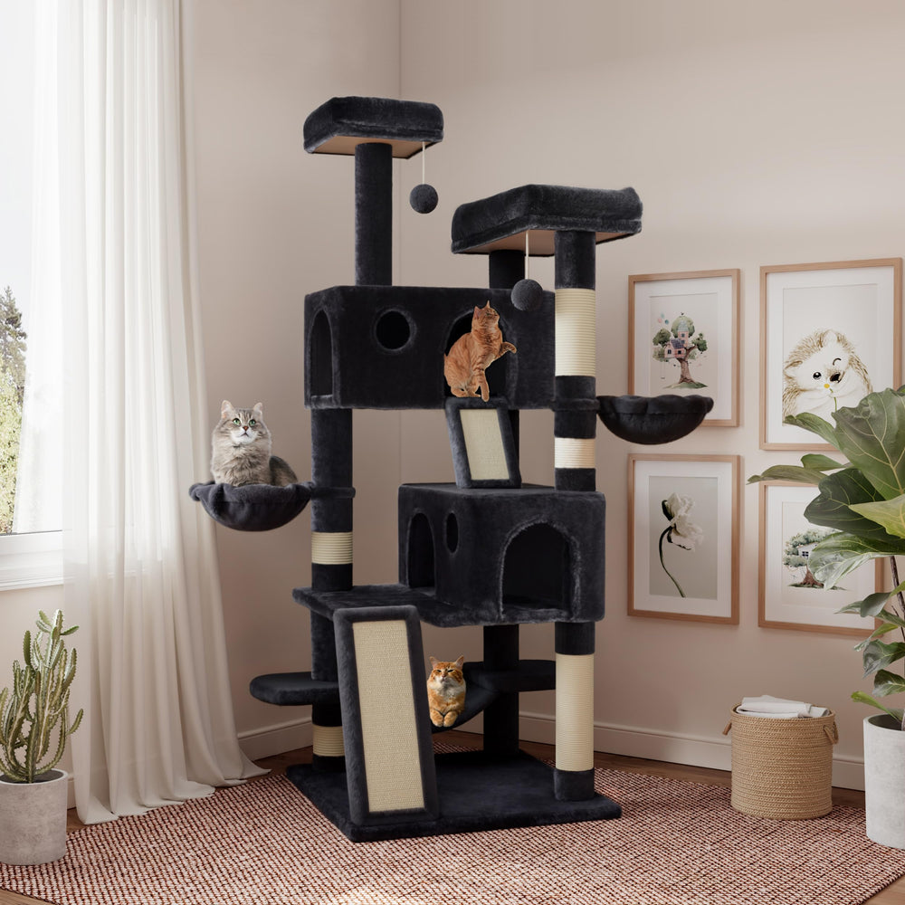 SHA CERLIN 65in cat tree top platform widened for larger cats' comfort.