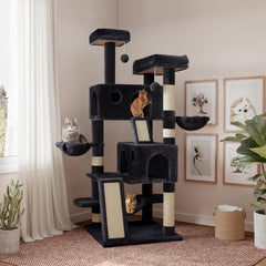SHA CERLIN 65in cat tree top platform widened for larger cats' comfort.