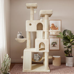 SHA CERLIN 65in cat tree wide base ensures sturdy stability during play