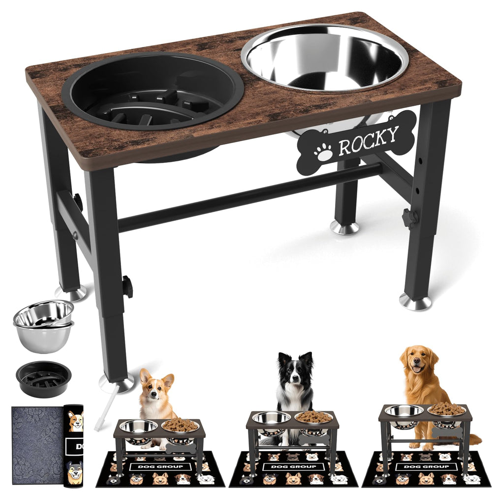 SHAINFUN elevated dog bowl stand with wood and metal frame for comfortable feeding