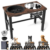 SHAINFUN elevated dog bowl stand with wood and metal frame for comfortable feeding