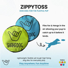 Shaka ZippyToss disc suspended in air for easy catch timing.