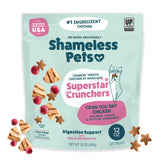 Shameless Pets crunchy cat treats in a bowl with chicken and cranberries for digestive support