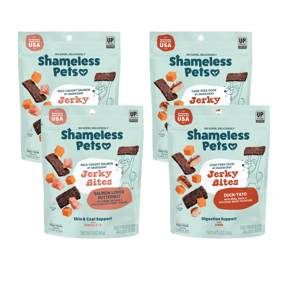 Shameless Pets Jerky 4-Pack variety for daily dog treat ritual