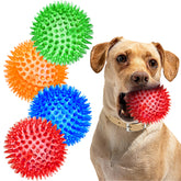 Sharlovy 3-inch blue squeaky spiky ball for small dogs, ideal for fetch and teething