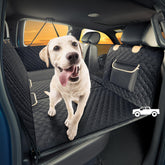 SHARLOVY XL back-seat extender covers wide area for large dogs on a truck interior.