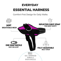 ShawnCo Essential harness with 3-ring no-pull system reduces pulling.