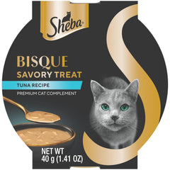 Sheba Bisque Lickable Tuna Treats served in a bowl for easy feeding.