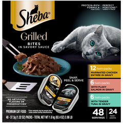 Sheba Perfect Portions grilled chicken in savory sauce, fresh for adult cats at every meal.