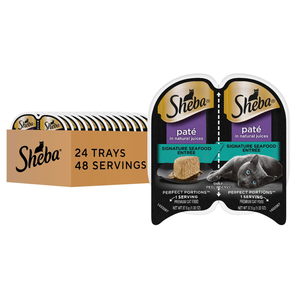 Sheba Perfect Portions seafood pate twin-pack trays ready to serve.
