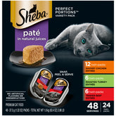 SHEBA Perfect Portions pΓ’tΓ© trays in twin packs for mess-free meals.