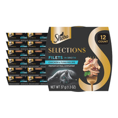 Sheba Selections Filets in Broth cup with tender chicken and tuna for a protein-rich topper.