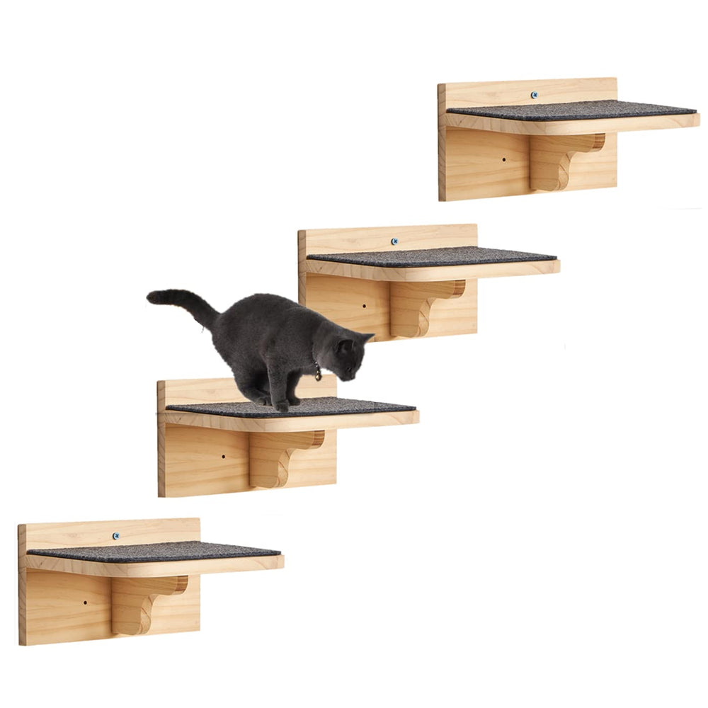 SHENGOCASE solid wood wall cat steps mounted for easy access.