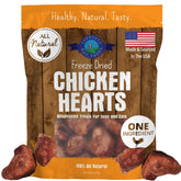 Shepherd Boy Farms freeze-dried chicken hearts in a resealable bag, protein-rich for pets.