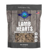 Shepherd Boy Farms freeze-dried lamb heart treats in an 8oz bag, high-protein snack for pets