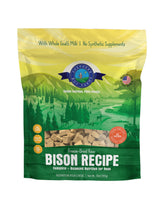 Shepherd Boy Farms freeze-dried bison dog food in a bowl, a high-protein complete meal.