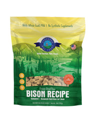 Shepherd Boy Farms freeze-dried bison dog food in a bowl, a high-protein complete meal.