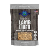 Shepherd Boy Farms lamb liver treats in resealable bag, high-protein snack for pets.