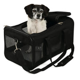 Sherpa Original Deluxe carrier front view showing airline-friendly profile and comfortable pet travel