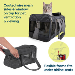 Sherpa spring-wire-frame carrier compressed for under-seat storage.