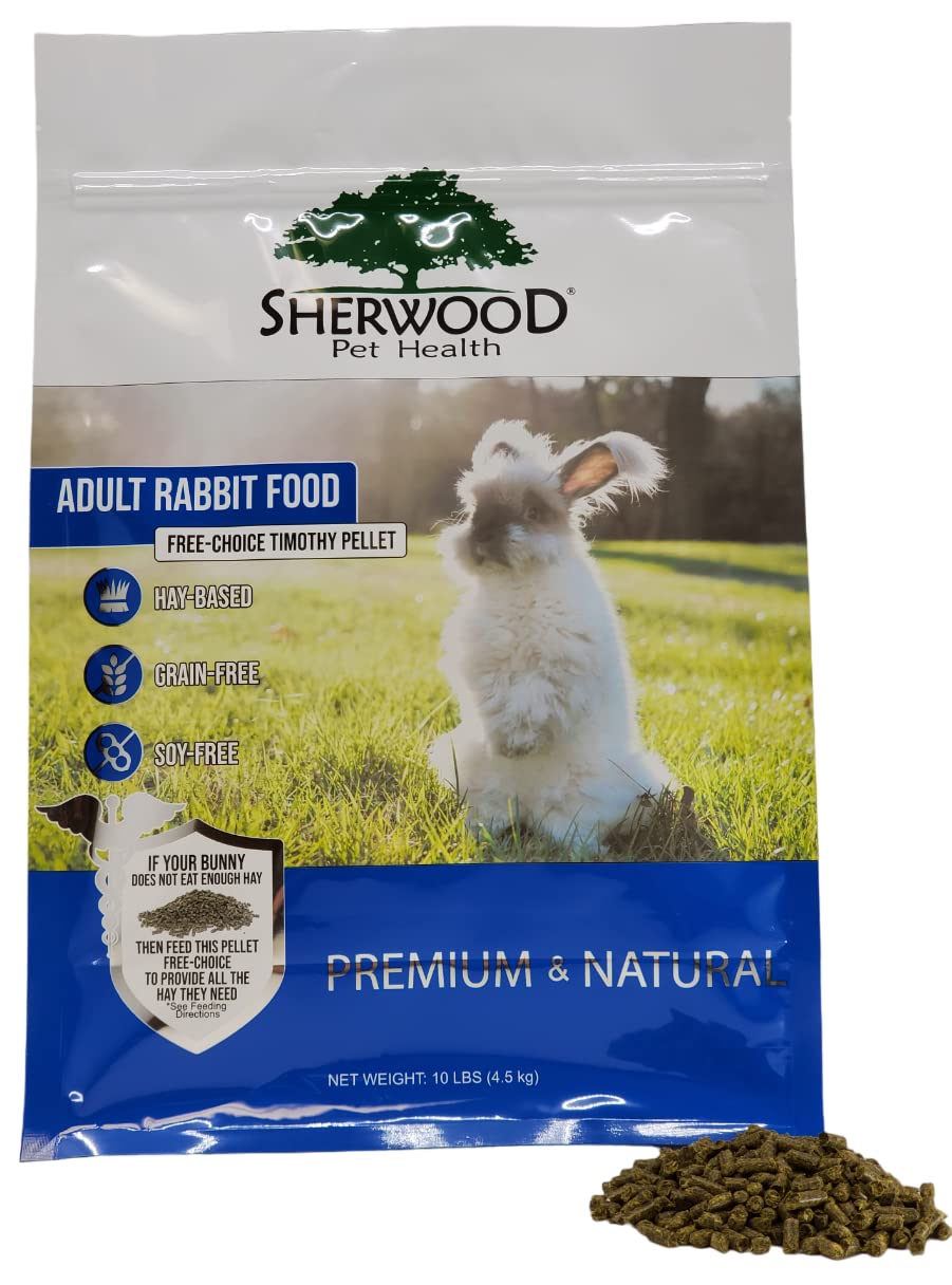 Sherwood Pet Health rabbit hay balance bag open for easy daily feeding.
