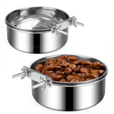 ShineMe dog crate bowls hanging in a cage for a tidy feeding setup.