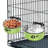 ShineMe dog crate bowls mounted securely to crate bars to prevent spills.
